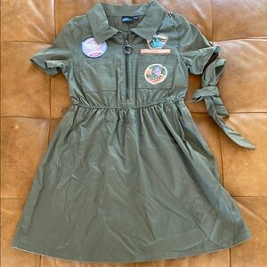 Kids Olive Green Dress with Patches